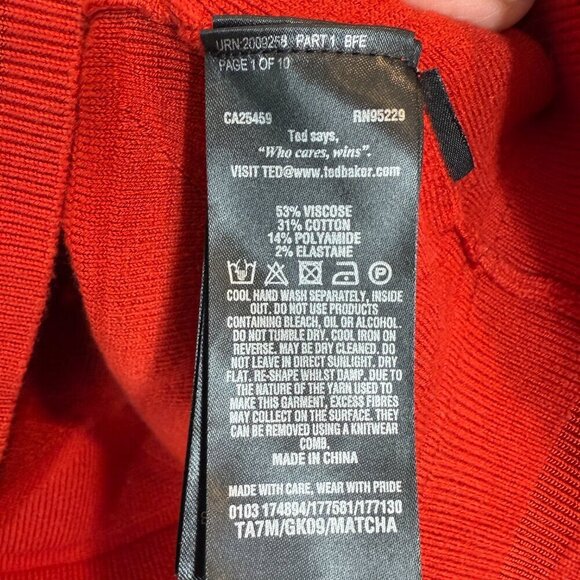 Ted Baker Sweater Red Orange Crew Neck Holiday Large - Picture 8 of 11